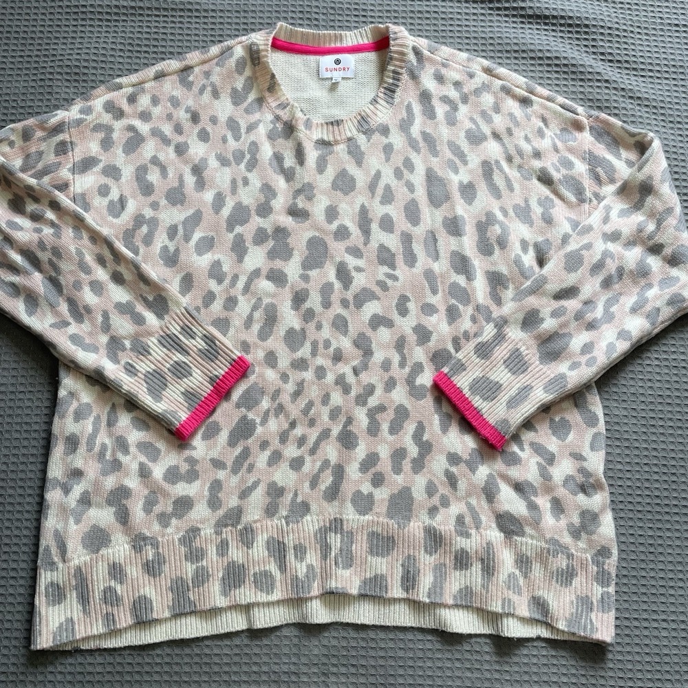Sundry Merino Wool Cashmere Leopard Sweater 2 (Medium) Womens Boxy